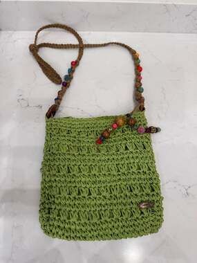 Cappelli Straworld Lime Green Crochet Crossbody Bag with Beaded Strap